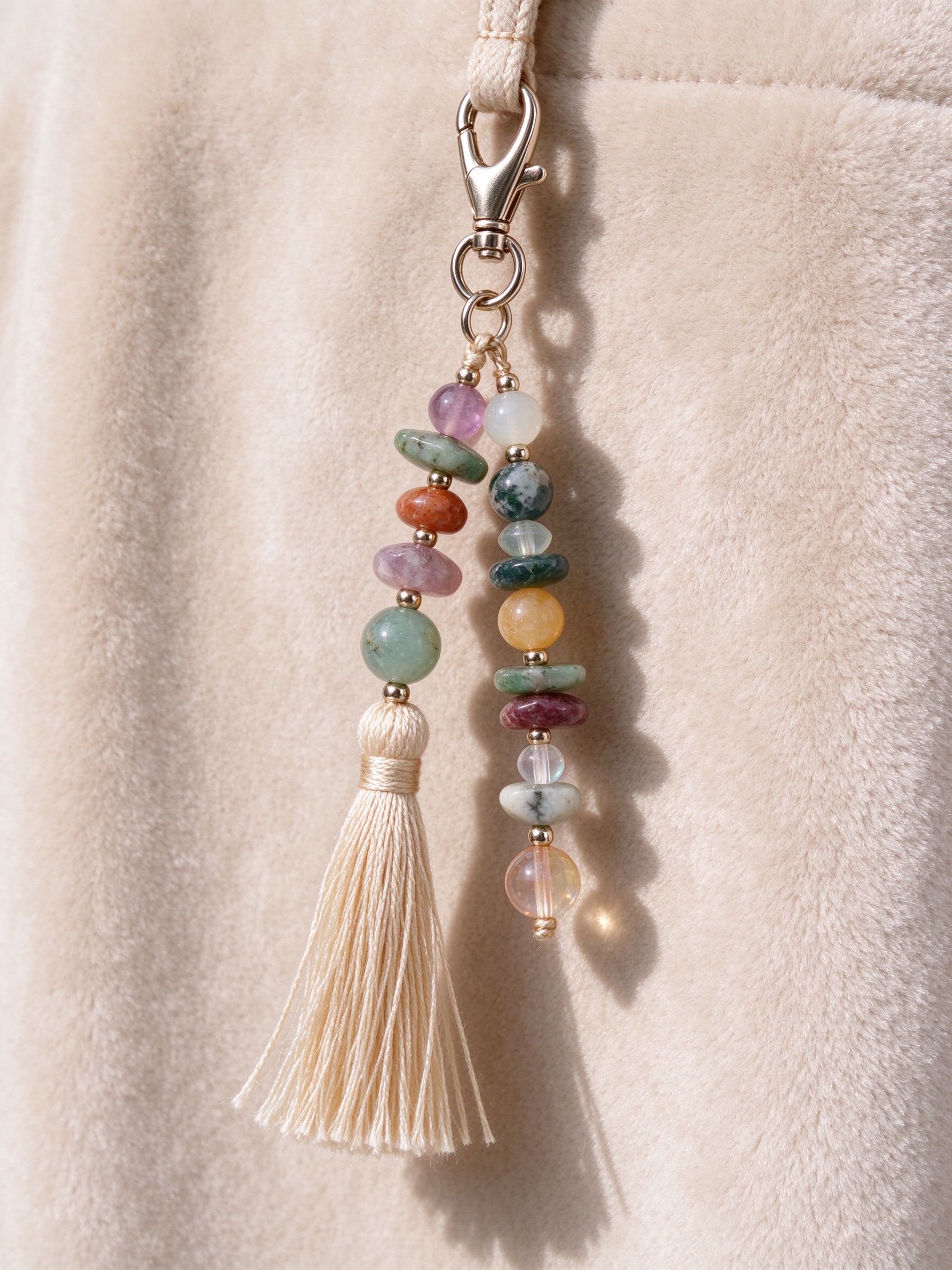 Colorful bead bag charm with tassel